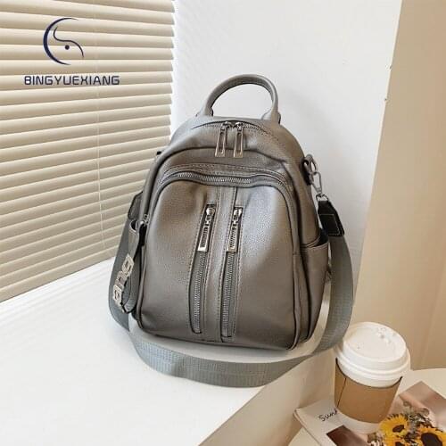 Double Zipper Design 2021 New Ladies Anti-theft Backpack Multi-pocket Design High Quality Leather Womens Backpack Wallet Sac