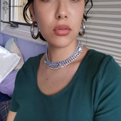 Iced Out Miami Curb Cuban Chain Necklace 9mm Gold Color Paved Rhinestones Bling Necklace Men Hip Hop Rapper Accessories Jewelry