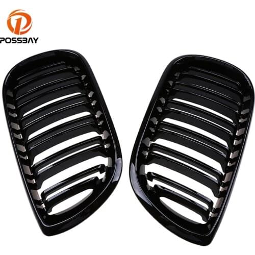 POSSBAY Front Kidney Grille Grill Fit for BMW 3-Series E46 Touring 2001-2006 Facelift Coche Gloss Black Double Line Racing Grill