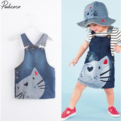 Dress Hot New Year Dress 1 Piece Baby Girls Kids Cat 2018 Denim Overalls Dresses Braces Clothes For Age 2-6 Years