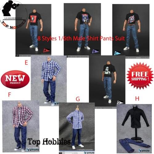 1/6 Scale accessories 1:6 doll clothes Model Toys Male Casual Clothing Plaid Shirt Jeans Pants Black Suit Fit12"Body Figure