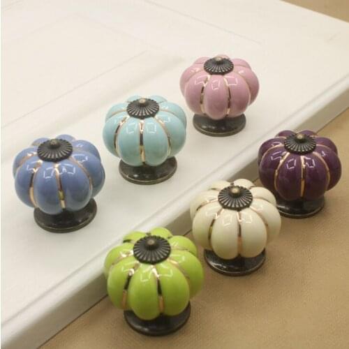 Ceramic Drawer Knobs 40mm Cabinet Pulls Kitchen Handles Cartoon Pumpkin Furniture Handle for Kids Room Furniture Hardware