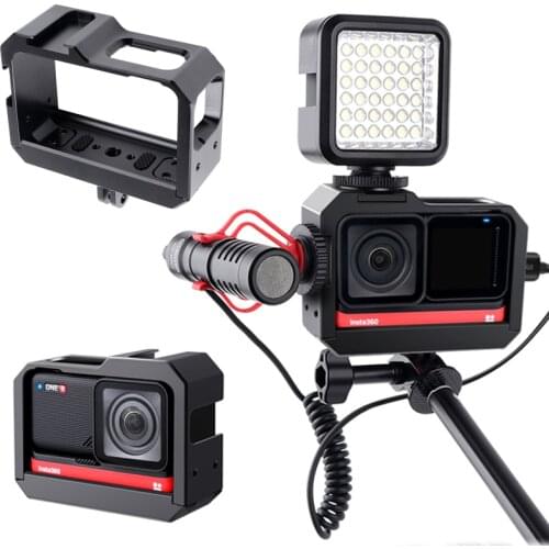 Ruigpro Insta360 One R Metal Cage with Cold Shoe for LED Light Microphone Vlog Cage Frame Housing Border Protective Case