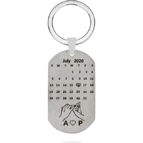 Personalized Calendar Keychain Titanium Private Custom Date Pinky Promise Keyring For Couples Women Men Boyfriend Husband Gift
