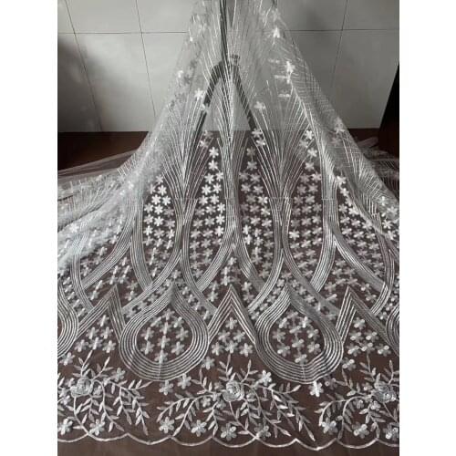 Wedding white Lace Fabric chantilly embroidery African Lace Fabric with sequins for bridal dress