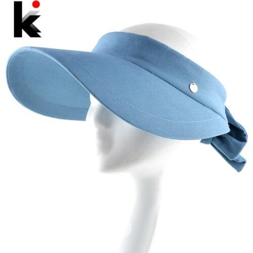 Solid Color Sun Hats Ladies Anti-UV Empty Top Visor Caps Women Wide Brim Beach Bow-knot Hat Female Breathable Casual Sun Caps