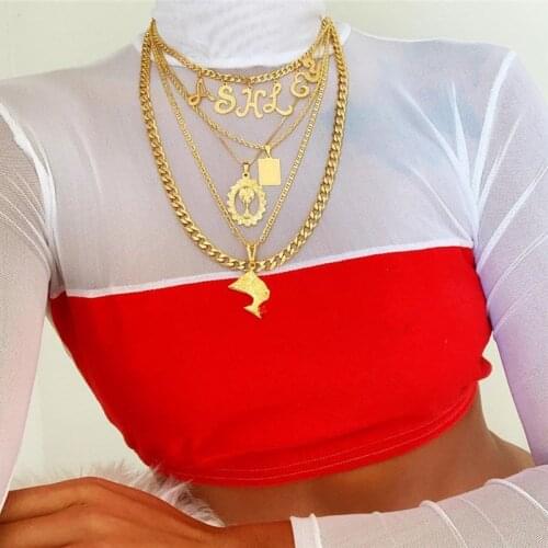 Vintage Gold Geometric Letter Face Ancient Egyptian Pharaoh Pendant Multilayer Necklace Fashion Women Charm Jewelry Accessories