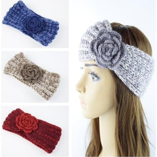 Knitted flower wool headband ear protection headgear headband color matching to keep warm autumn and winter hair accessories