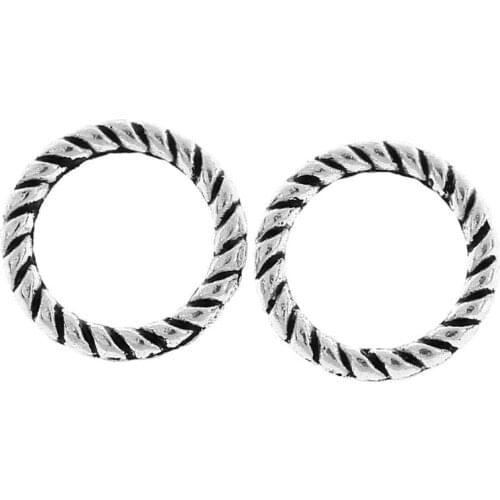 Zinc metal alloy Closed Soldered Jump Rings Round silver color Stripe Pattern 8mm( 3/8") Dia, 70 PCs new