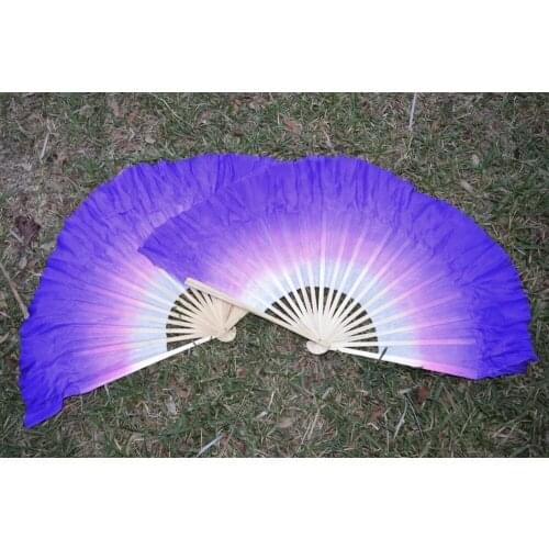 2018 women of high quality silk Chinese belly dance dance fan cheap hot white to purple gradient double short silk fan