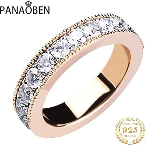 Golden Full Diamond Round Wedding Rings Women Real 925 Sterling Silver Luxury Engagement Proposal Exquisite Elegant Fine Jewelry