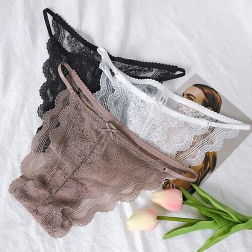 Womens Sexy Underwear Panties Ultra Thin All Lace Panties Ladies Transparent Low Hollow Out Waist Briefs Solid Color Underpants