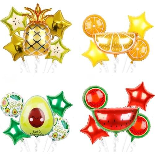 1 Set Sweet Fruit Set Foil Balloons Summer Fruit Watermelon Banana Pineapple Avocado Balloons for Birthday Party Decorations