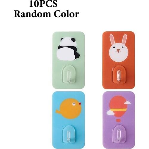 10Pcs Cartoon Adhesive Hooks Wall-mounted Kitchen Traceless Wall Hook for Bedroom Living Room Toilet