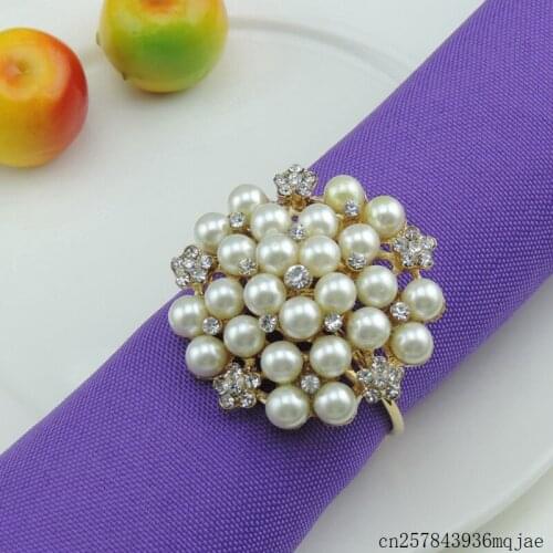 100pcs Napkin Rings Diamond Pearl Napkin Buckle Wedding Party Decoration