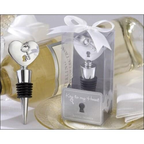 100pcs/lot Key To My Heart Bottle Wine Stopper Promotion Gifts Favors wedding favors and gifts party supplies Free shipping