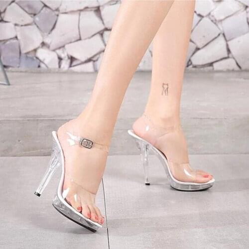 12 CM Height Crystal Slippers Female Summer Waterproof Platform Non-slip Thick Sole Transparent PVC Sandals Womens Pumps 2021