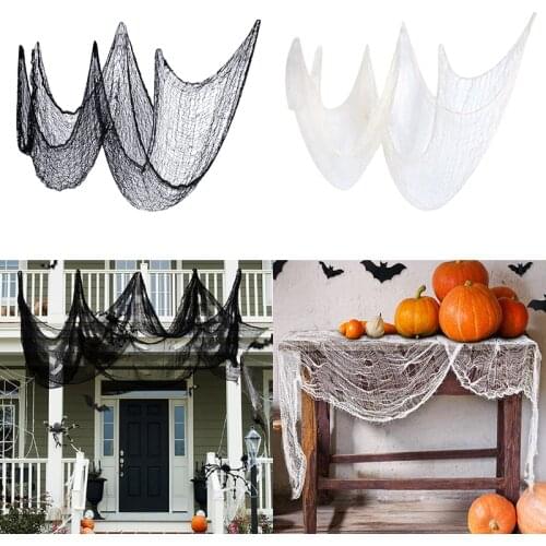 2/4m Halloween Creepy Cloth For Home Festival Party Haunted House Bar Decoration Black Beige Window Table Door Hanging Gauze Net