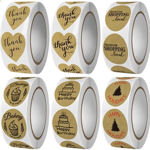 500pcs/wad Kraft Round Thank You Stickers Seal Labels Brown Cute Stickers Scrapbooking For Package Stationery Sticker