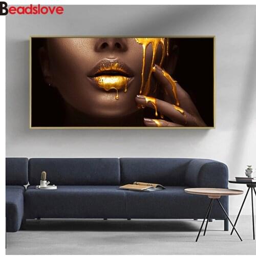 5D DIY Diamond Painting Full Square Round Drill Golden Lips Woman Large Embroidery Cross Stitch 5D icon gift Home Decor mosaic