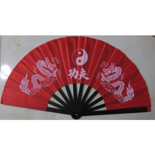 Aluminium magnesium alloy tai chi fan martial arts kung fu taichi performance two dragons fans red