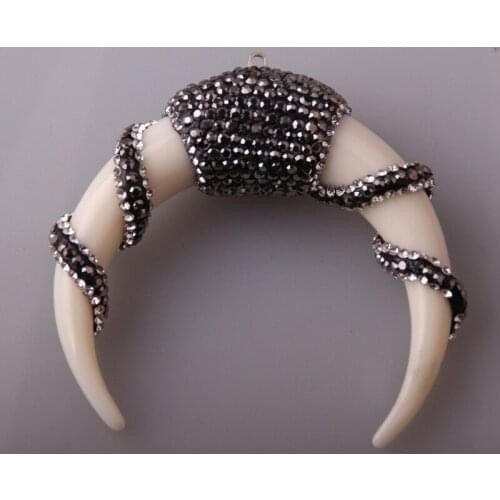 Free Shipping Ox Horn Moon Pendant With Hematite Crystal Rhinestone Decoration for Jewelry Charms