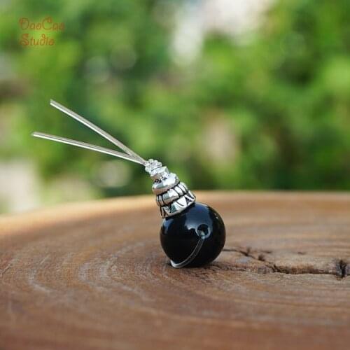 12mm 14mm Black Agate Guru Bead With Silver Top 3 Hole Mala Beads Japa Mala Bracelet Jewellry Findings DIY Accessories