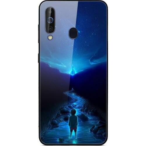 For Samsung Galaxy M30 Phone Case Tempered Glass Case Back Cover Star Sky Pattern
