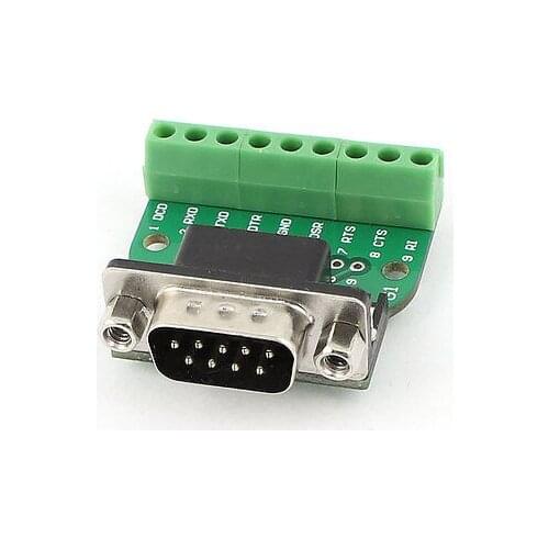 DB9 RS232 Serial D SUB Male Connector to 9 Position Terminal Breakout Board