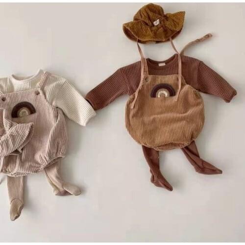 2021 Spring Autumn Baby Rainbow Bodysuits Boys And Girls Corduroy Jumpsuit Overalls Toddler Kids Girls One Piece Onesie Clothing