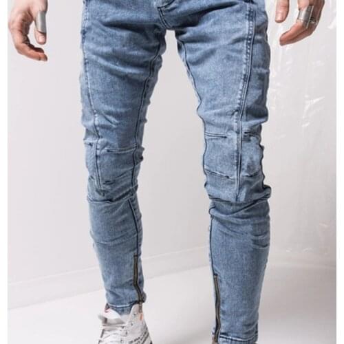 Long Pencil Pant Styling Black Blue Foot Zipper Jogging Male Men Stretch Fashion Denim Jeans Slim Fit Skinny Hip-Hop Jeans