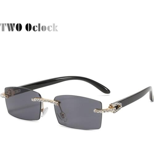 TWO Oclock Luxury Rimless Sunglasses Women 2021 Crystal New Brand Designer UV400 Protection Sun Shades For Women Female Oculos