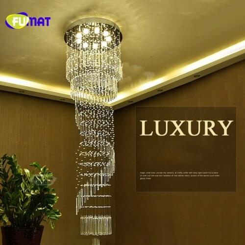 FUMAT Luxury Modern Long Thead Stairs Lights K9 Crystal Stainess Steel LED Ceiling Lamp Luxury For Dining Room Foyer DuplexHouse