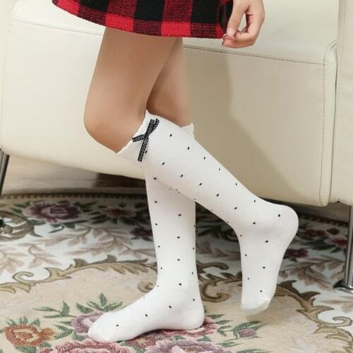 Bow Hollowed-out Polka-dot Cotton Stockings Medium Hose Childrens In Solid Color Spring Pantyhose Baby Tights 2pair/lot