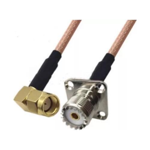 RG142 Cable RP-SMA Male Right Angle To UHF SO239 Female 4 Hole Flange Panel Mount Connector RF Coaxial Jumper Pigtail Cable