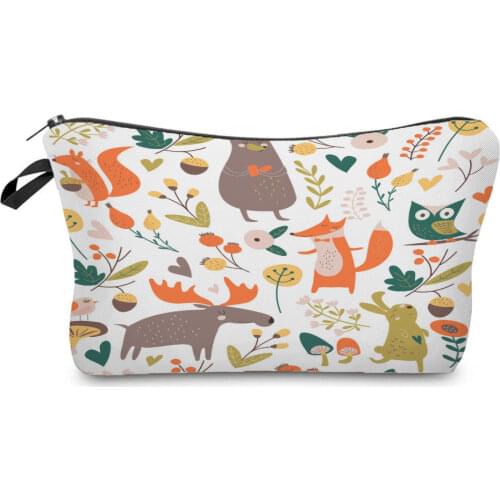 Fox Owl Plant Printed Cosmetic Bags Pretty Pencil Cases Hot Sale Makeup Bag High Quality Womens Bag Fashion Small Toiletry Bag