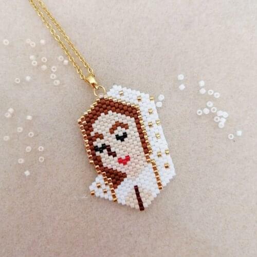 Pretty Bead Handmade Jewelry Choker Fashion Miyuki Beads Loom Virgin Mary Pendant Necklaces Diy
