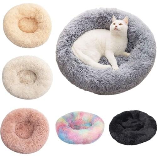 Pet Dog Bed Warm Fleece Round Dog Kennel House Long Plush Winter Pets Dog Beds For Medium Large Dogs Cats Soft Sofa Cushion Mats