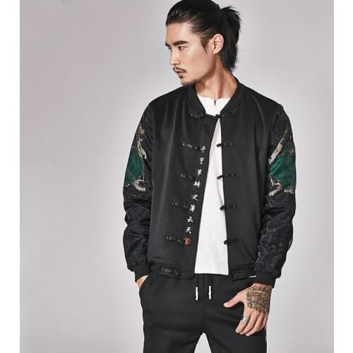 Chinese Style Men Jacket Coat Men Jacket Coat Black Streetwear Bomber Jacket Men 2019 Winter