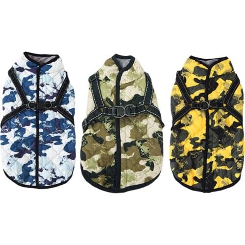 Dog Vest Jacket with Chest and Back Integrated Traction Cute Camouflage Pet Coat for All Seasons Suitable for Small Medium Larg
