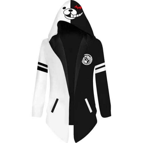 Danganronpa Monokuma Cosplay Jacket Trench Sweatshirt Men Women Casual Hooded Streetwear Thicken Cloak Cardigan