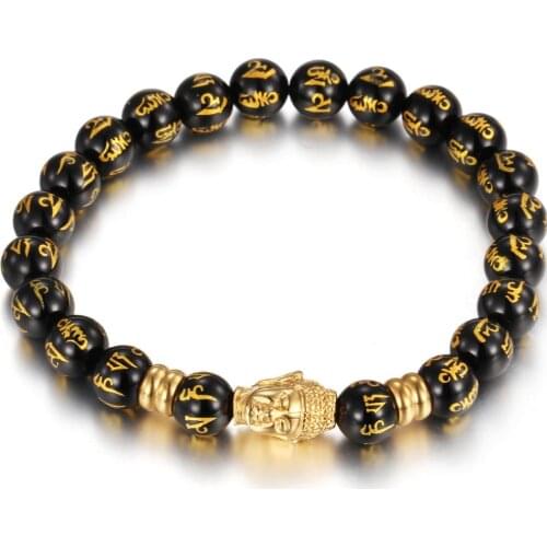 Fashion Stainless Steel Vintage Gold Tone Buddha Head Runes Carnelian Stone Chain Mens Boys Bracelet Bangle 8.07"(20.5cm)