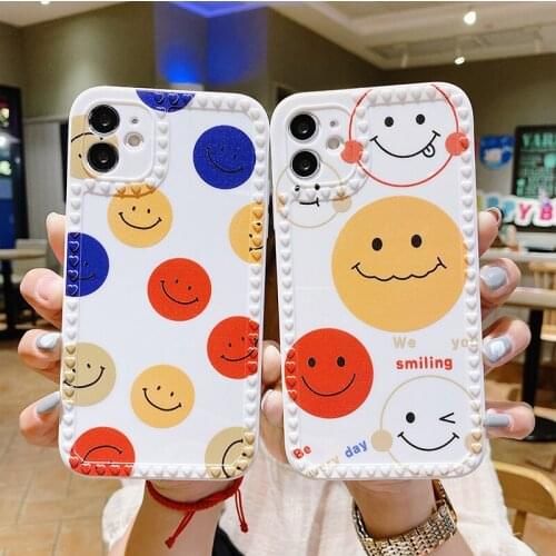 Love Heart Smiley Soft Case For iphone 12 11 Pro 12Mini X XS MAX XR 8 7 6 S PLUS SE 2020 Square TPU Phone Cover Case Coque Funda