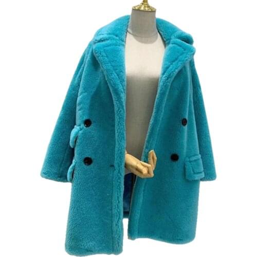 2020 Winter New Fashion Womens Teddy Bear Coat Real Wool Sheep Fur Long Coats Jacket Thick Warm