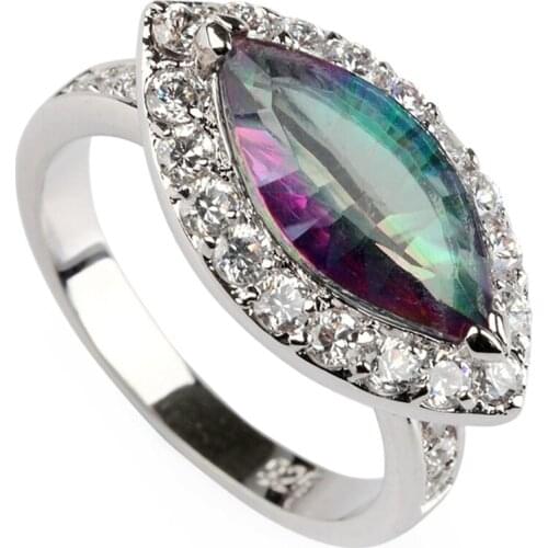 Fleure Esme Charm wedding fashion rings for womens clothing accessories dropshipping Rainbow Cubic Zirconia Rhodium Plated R767