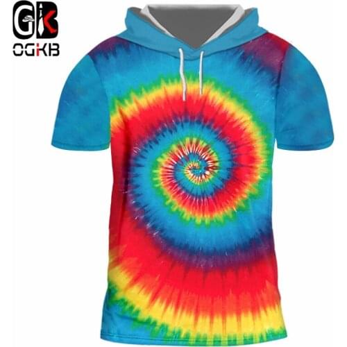 OGKB Hooded Tee Shirt Homme New Short Sleeve 3D Tshirt Printed Rainbow Hoodies Hip Hop 6XL Attire Hombre Slim Hat Tshirt