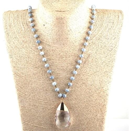 Free Shipping Fashion Glass Crystal Rosary Chain Glass Drop Pendant Necklace Pendant Necklaces Women Ethnic Necklace