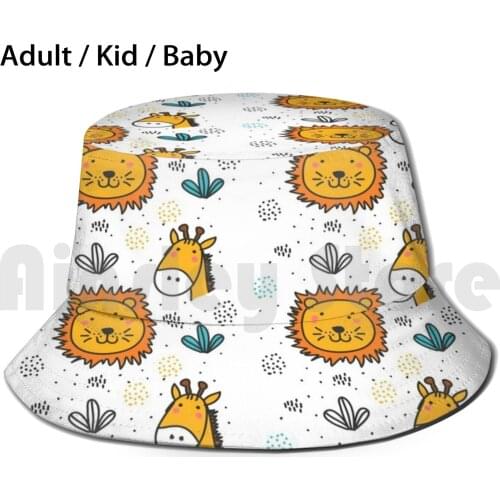 Animal Print Bucket Hat Adult kid baby Beach Sun Hats Animal Lion Giraffe Kids