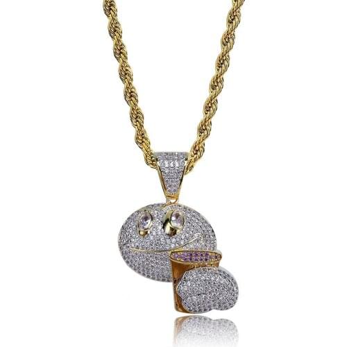 Holding Coffee Cup Pendant & Necklace 18k Gold Plated Lab Diamond Iced Out Chain Bling Fashion Hip Hop Jewelry