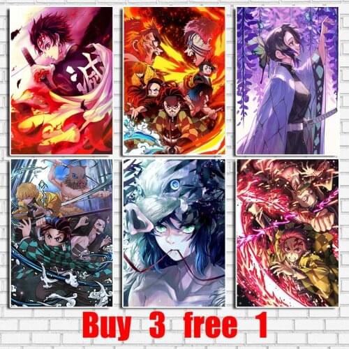 Japanese Anime Demon Killer Retro Kraft Paper Poster Bar Office Coffee Shop Home Art Wall Stickers